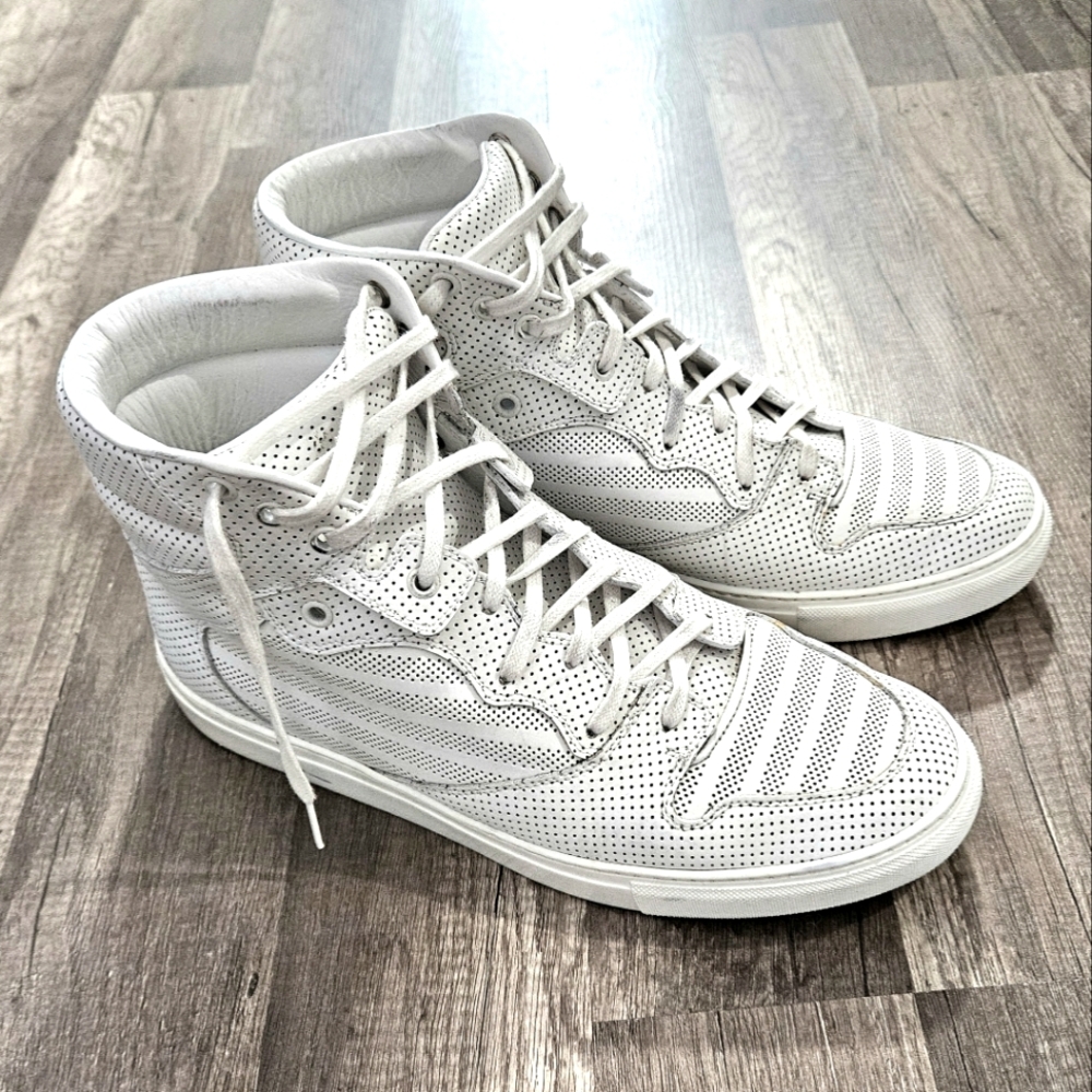 Balenciaga White Leather Peeforated High Top Sneakers (Mens) Size 10/43